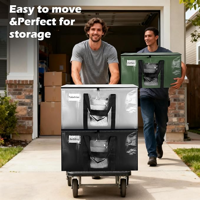6 Pack Extra Large Moving Bags,Christmas Decoration Storage Bins,37Gallon Heavy Duty Storage Totes with Visible Window & Tag Pocket,Alternative to Moving Boxes,Dorm Room Essentials(Blue)