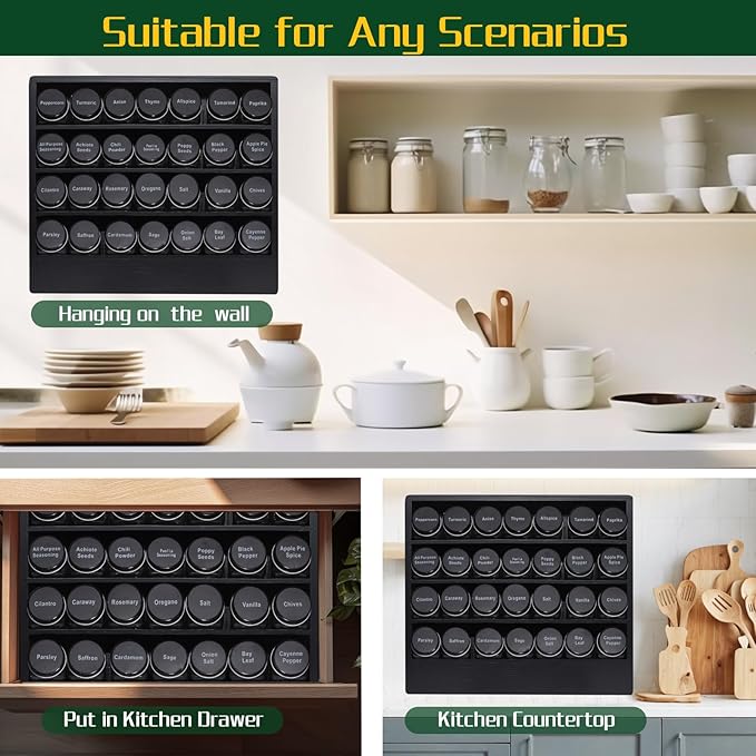 Bamboo Tiered Spice Rack Organizer for Cabinet,Wooden Seasoning Rack for Countertop, Cupboard, Pantry, Kitchen (Spice Jars Included)