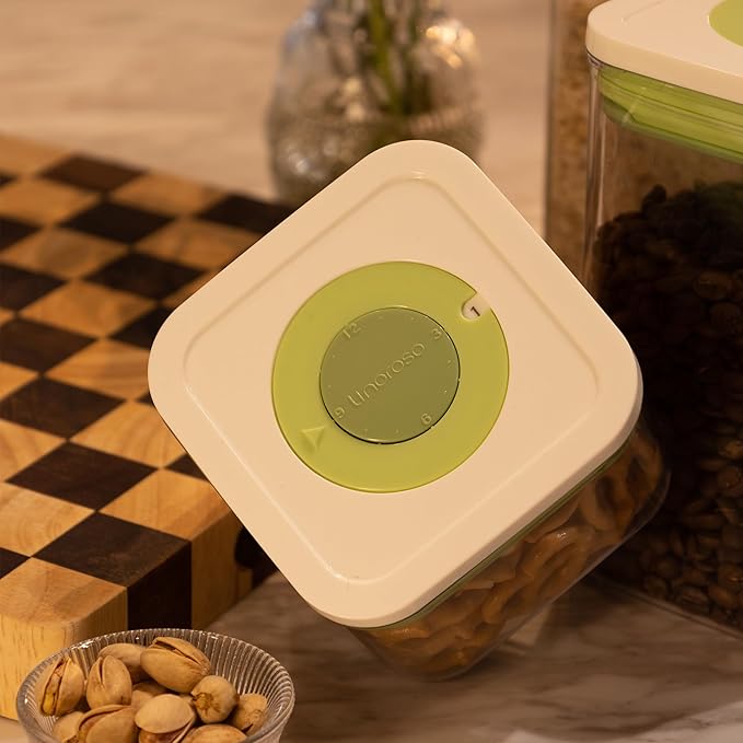 linoroso Pop Airtight Food Storage Containers with Time Recording Lids, BPA-Free Stackable Plastic Storage Containers Set of 4, Dry Cereal Container Set for Pantry Countertop Fridge Organization