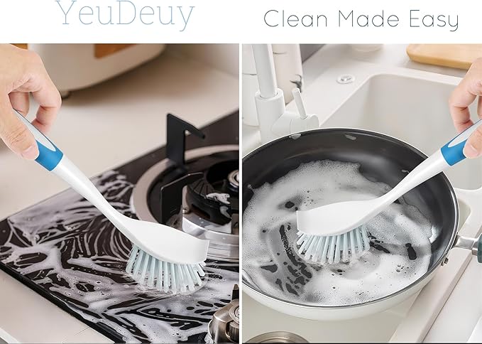 Dish Brush, Dish Scrubber & Kitchen Scrub Brush for Dishes, Pots, Pans, Sink, Cast Iron, Yellow Blue 2 Pack