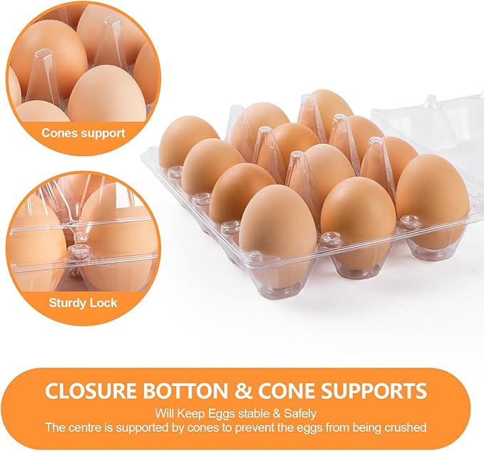 55 Pack Clear Egg Cartons Cheap Bulk,Plastic Egg Carton Bulk 15 Count,Reusable Egg Holder, Medium Egg Containers for Chicken Eggs 3x5 Grids