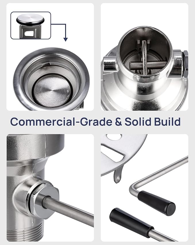 3-1/2" Commercial Sink Drain with Straight Lever Handle, Waste Drain Valve Without Overflow Inlet for Restaurant 2/3 Compartment Sink, Easy Controll, Block-Free and Leakproof