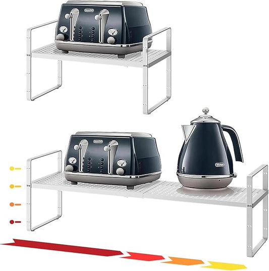 taiheis Hole Pattern Expandable Shelf Organizer,1Pack 8.1" Wide Easy to Assemble Cabinet Organizer Shelf, 16.5~27.1" Adjustable Height&Stackable Spice Organization for Cupboard, White