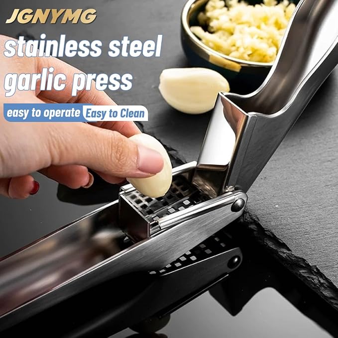 JGNYMG Garlic Press Stainless Steel，Premium Garlic Mincer Tool，Heavy Duty Professional garlic grinder， No Need to Peel Garlic Ginger Crusher，Easy Clean, Dishwasher Safe & Rust-proof