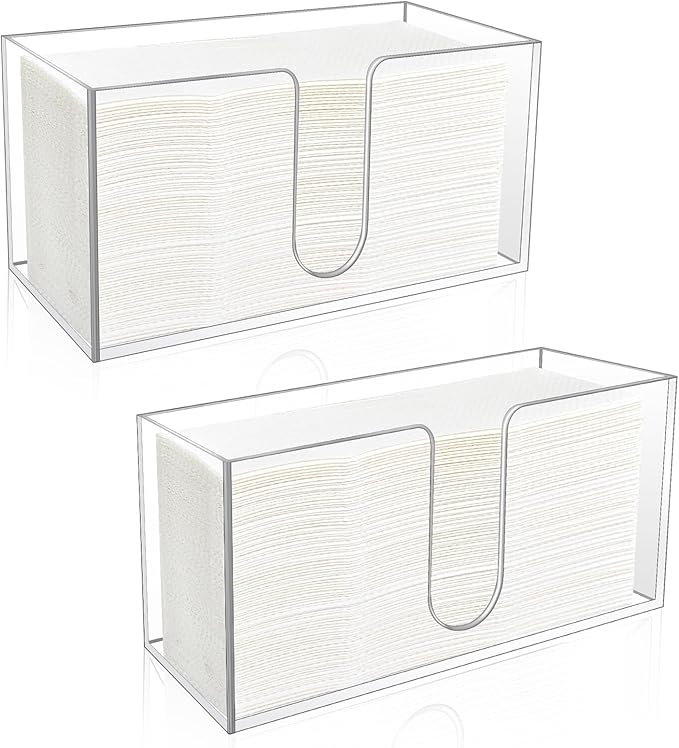 2 Pack Acrylic Paper Towel Holder, Countertop Napkin Dispenser for C-Fold, Multi-Fold & Trifold Paper Towels, 5mm Transparent Acrylic for Kitchen, Bathroom & Restaurant (2)