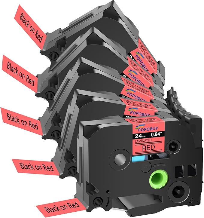 TZ TZe 24mm 0.94 Laminated Red Tape Compatible for Ptouch TZ451 TZ-451 TZe-451 TZe451 Label Tape for PTD600 PTD610BT PTP710BT Label Maker, 5 Pack Black on Red