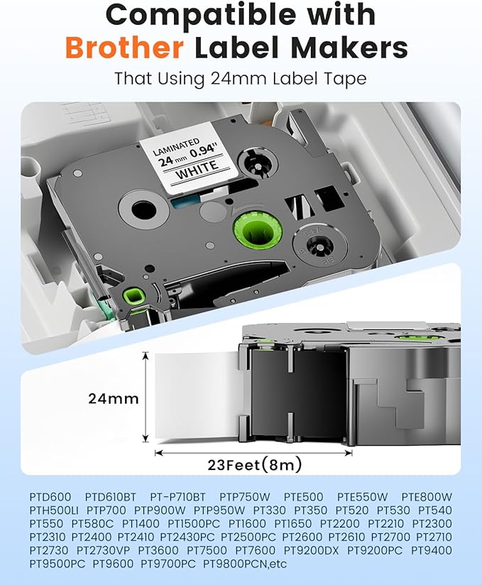 3-Pack 24mm 0.94 Laminated White Tape Replace for Brother Label Maker Tape TZe-251 Compatible with Brother P Touch TZ TZe 1" Refills for PT D610BT D600 700 P710BT PTP750W, Label KINGDOM Tze251