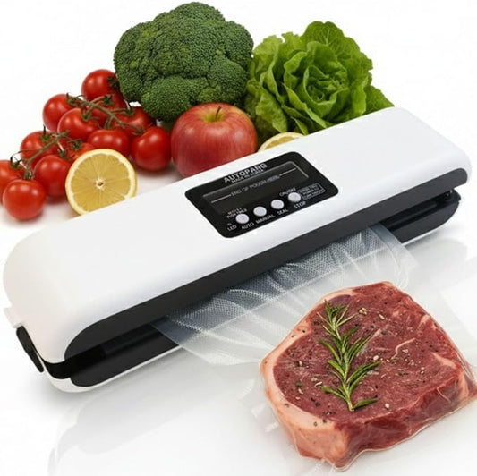 Premium Robotic Vacuum Sealer for Home & Kitchen, 85Kpa Powerful Suction One-Touch Operation Compact Food Sealer for Storage & Meal Prep, Multible Modes with 20 Pre-Cut Pouches