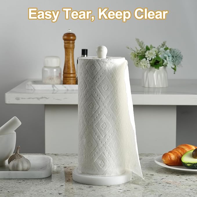 Koville Natural Marble Paper Towel Holder Countertop, 6“ Genuine Stone Paper Towel Holder Stand for Kitchen Storage, for Standard Rolls(Namib Fantasy)