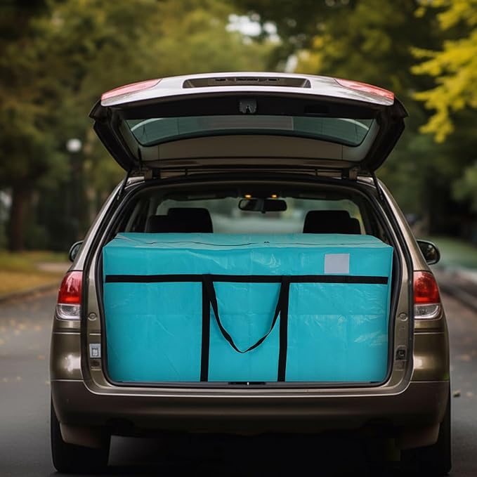 4 Pcs 96 Gallon Extra Large Moving Bags Heavy Duty Storage Bag with Strong Zipper Handle Foldable XXL Jumbo Storage Tote Packing Moving Box for College Dorm Travel Cloth Duffle (Lake Blue)