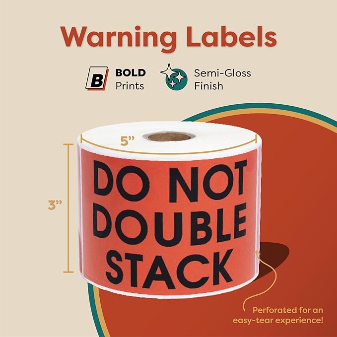 Aegis Adhesives - 3" X 5" Do Not Double Stack Labels - Shipping and Handling Labels with Permanent Adhesive (1 Roll, 500/Roll)