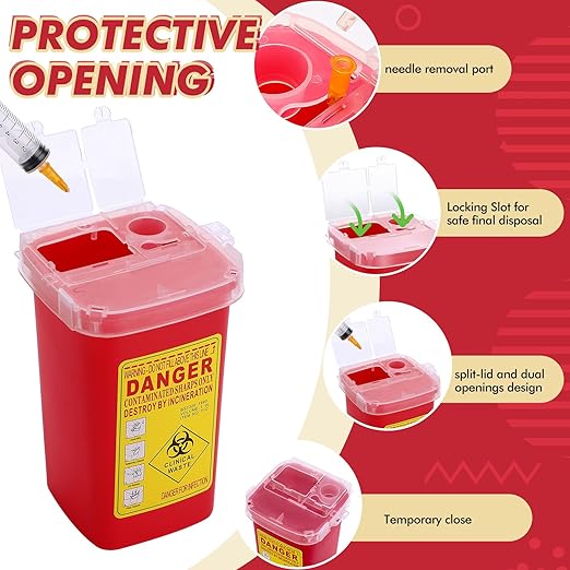 Chumia 50 Pcs Sharps Containers for Home Use, 1 Quart Portable Small Needle Disposal Sharps Container Home Travel, with Locking Lid for Biohazard Syringes, Safe Needle Box Disposal