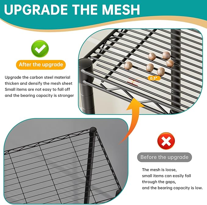 SINGAYE Metal Shelves Wire Shelving：Storage Rack Standing Units Shelf for Kitchen Laundry Bathroom Closet Organizers Pantry Narrow Mesh Adjustable 10" D x 16" W x 55" H Black | Shelf, Adjustable, Rack, for Kitchen, for Closet, for Laundry