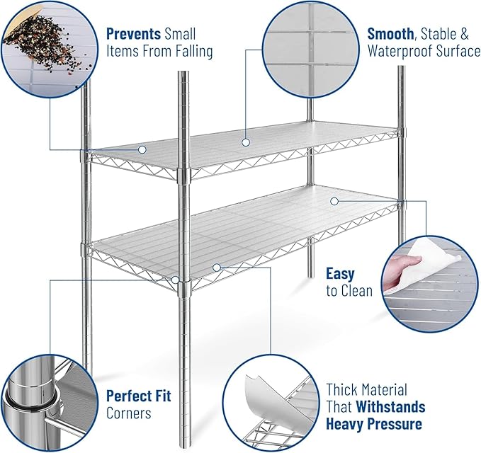 Shelf Liners for Wire Shelf System: Set of 5 in Clear: 18 x 60 inch: Plastic Wire Shelving Shelf Mats