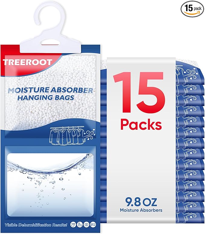 15 Pack Moisture Absorbers for Closet, 9.8OZ Hanging Closet Dehumidifier Bags, Hanging Humidity Absorber in Wardrobes, Kitchens and Bathrooms, Fragrance Free Portable Moisture bags