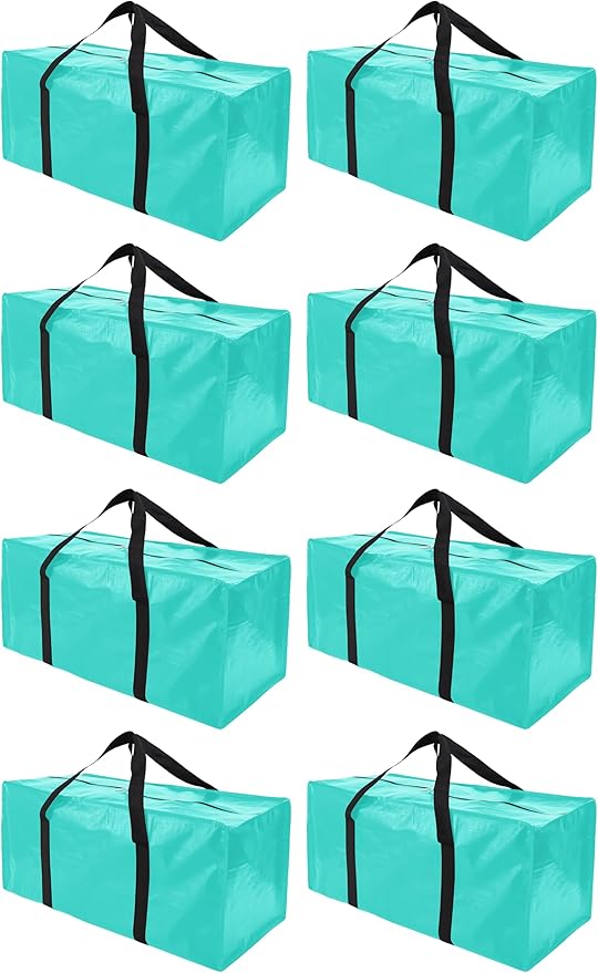 8 Pack Extra Large Moving Bags with Zippers & Carrying Handles, Heavy-Duty Storage Tote for Space Saving Moving Storage, Fold Flat, Alternative to Box and Bin,Aquamarine