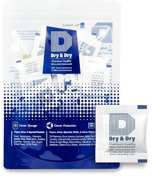Dry & Dry 1 Gram [100 Packets] Silica Gel Packets Desiccants, Silica Packets - Rechargeable Silica Gel Packs, Desiccants Packets, Silica Gel