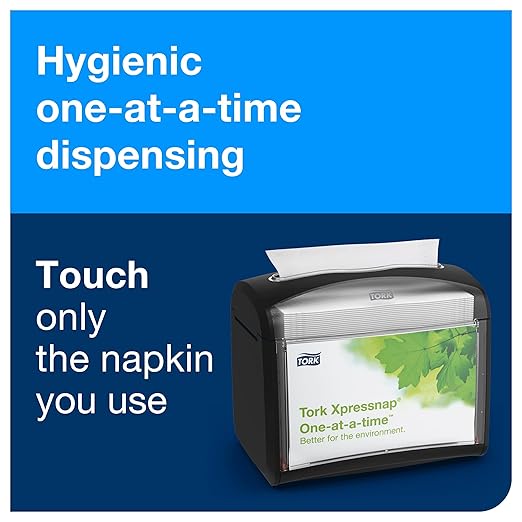 Tork Xpressnap Tabletop Napkin System Starter Pack Black N4, Dispenser and 1 x 500 One-at-a-Time Dispensing Napkins, 80062300