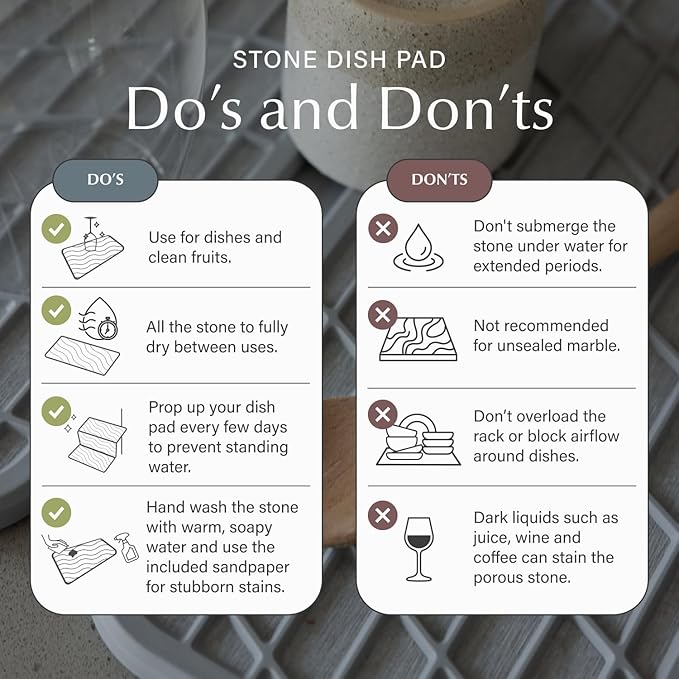 Dorai Home Dish Pad – Quick-Dry Diatomite Stone Drying Mat for Kitchen Counter, 19.9" x 15.2" x 0.52", Sandstone