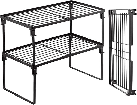 Tomorotec [2 Pack] Stackable Kitchen Storage Shelf Rack, Foldable Spice Rack Cabinet Organization Storage Shelves, Kitchen Shelves, Kitchen Counter & Cabinet Shelf Organizer,