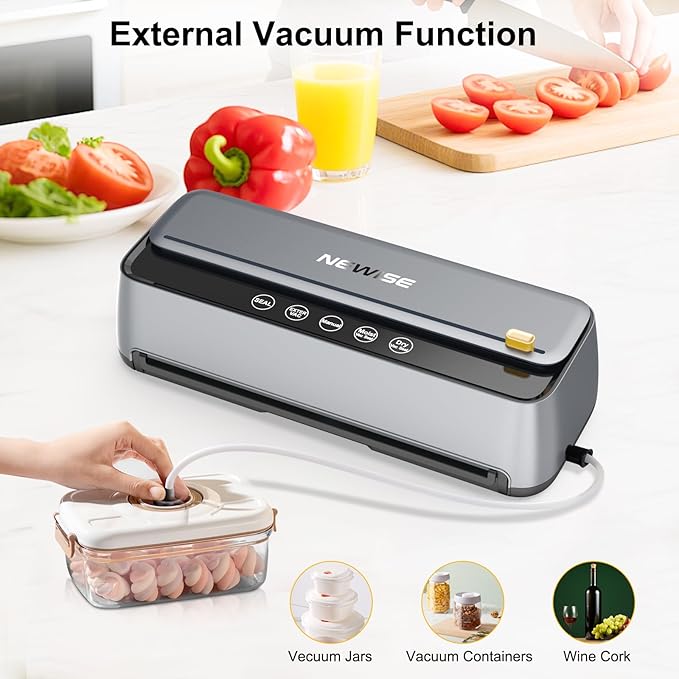 Automatic Vacuum Sealer Machine - Christmas Kitchen Gifts, 85Kpa Powerful Suction for Dry and Moist Food Preservation, External Hose & Bag Cutter, Leakproof Seal, Self-Cleaning Mode