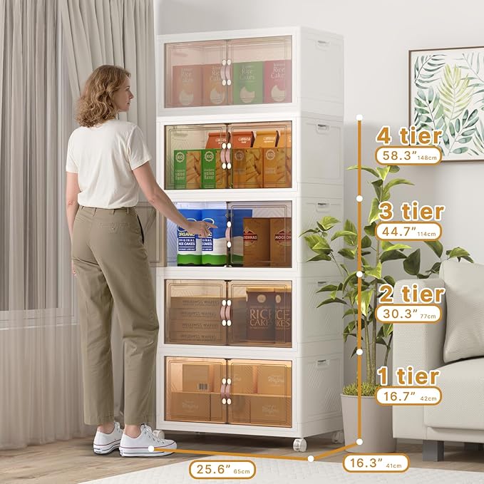 Extra Large Stackable Storage Bins with Lids & Wheels, 960QT-120QT/30GAL*8Pack Foldable Collapsible Closet Organizers Storage Cabinet with Doors for Bedroom Dorm