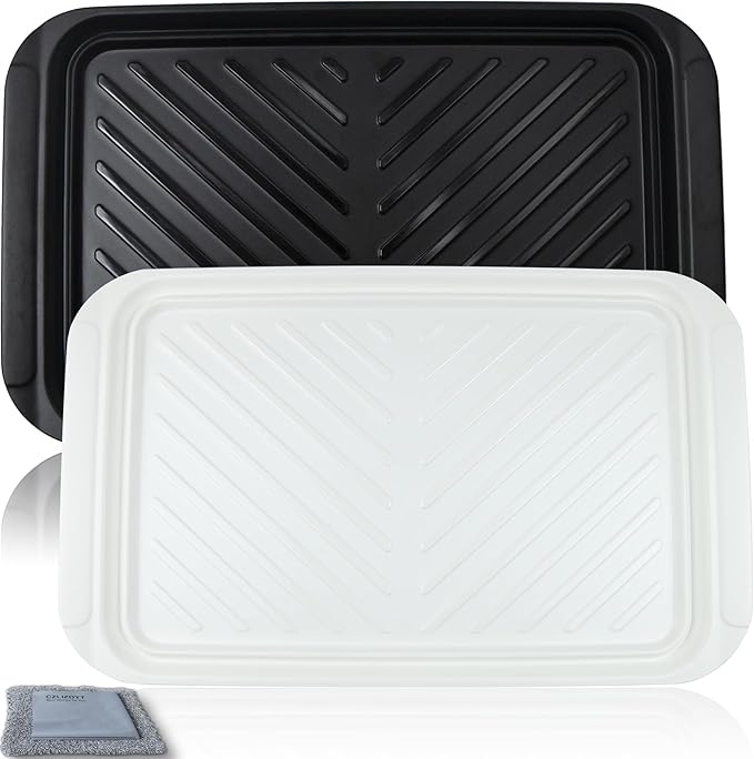 Czlizdyt Grilling Prep and Serve Trays, BBQ Tray for Raw and Cooked Food, Melamine Serving Platter for Food, Set of 2, Black and White, Napkin and Cleaning Clothes Included