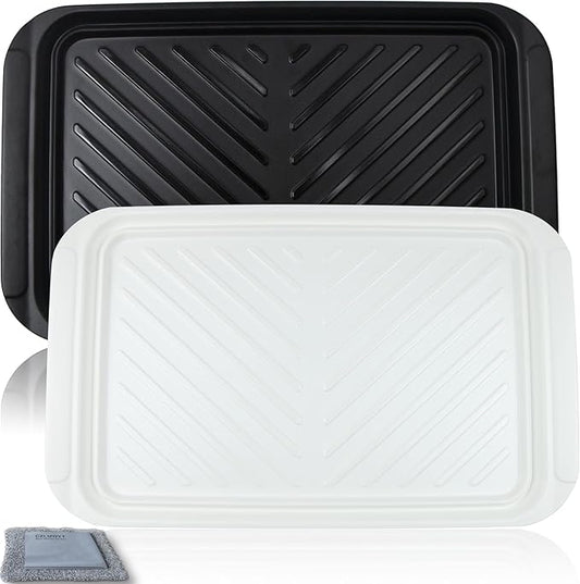 Czlizdyt Grilling Prep and Serve Trays, BBQ Tray for Raw and Cooked Food, Melamine Serving Platter for Food, Set of 2, Black and White, Napkin and Cleaning Clothes Included