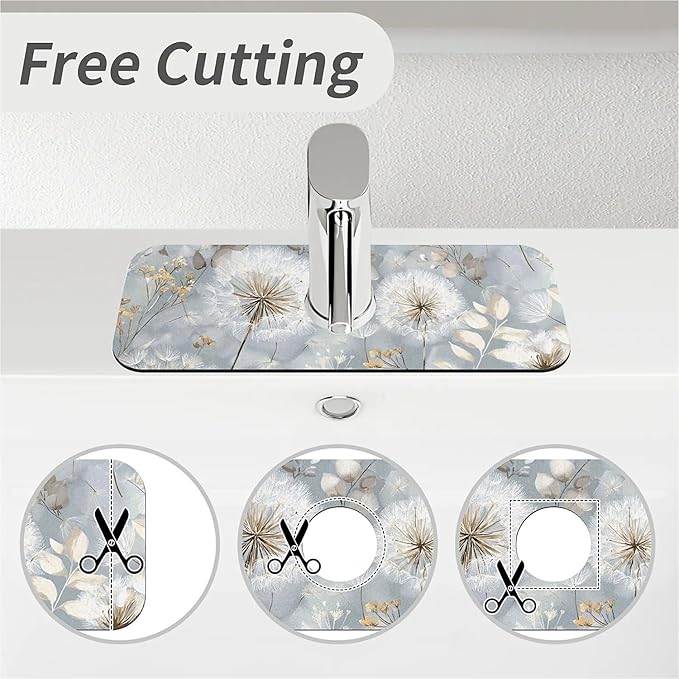 Kitchen Sink Splash Guard，Dandelion and wildflower Faucet Mat Sink Gadgets-Super Absorbent Fast Drying Mat Drip Catcher for Kitchen, Bathroom,Sink Mat, Dish Drying Mat, Bathroom(15" X 5.5" )