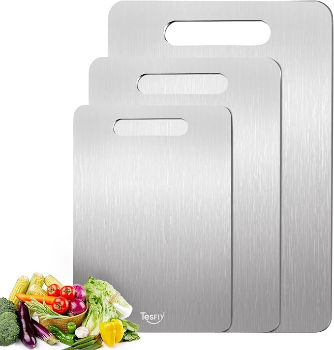3 Pack Titanium Cutting Board,-100% Pure Titanium Cutting Boards For Kitchen,Easy to clean, Double-sided food-grade Cutting Board For Cutting Meats, Fruits And Vegetables