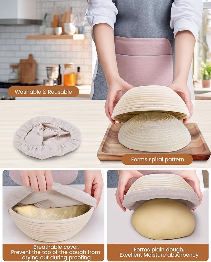 Bread Proofing Basket Set, PITCH PULSE 9 Inch Round and 10 Inch Oval Banneton Bowl with Sourdough Bread Making Tools Kit