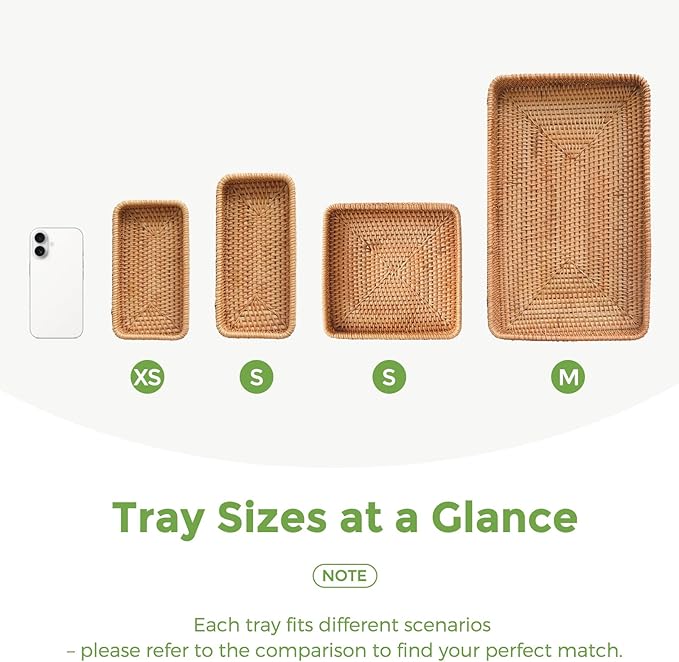 Small Rattan Serving Tray, Natural Wicker Decorative Tray Handwoven for Keys Trinkets Rings Cosmetics, Decorative Jewelry Perfume Tray for Coffee Table Entryway Living Room(8.2" × 4.3")