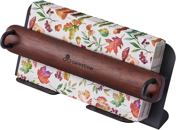 Celestree Unique Guest Towel Holder for Bathroom & Table - Modern Metal Napkin Dispenser with Raintree Weighted Arm, Rectangular Disposable Hand Towels Tray for Kitchen Steak Dinner, Vanity, Picnic