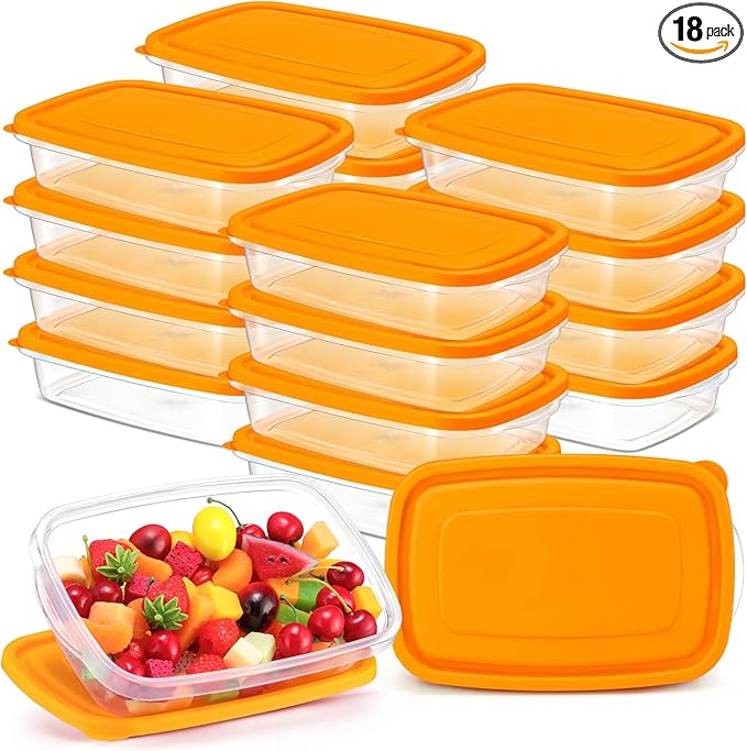 18 Pcs 33 Oz/ 4 Cups Plastic Food Storage Containers with Lids Portion Box Sets with Cover Stackable Plastic Containers with Lids Microwave Freezer Dishwasher Safe (Orange)