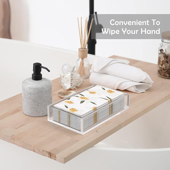 Cilinta Napkin Holder, 8mm Thicken Clear Acrylic Tray for Disposable Hand Towels, Bathroom Vanity Organizer Tray Guest Paper Towels holder Lucite Tray for Bathroom, Business, Restaurant, Hotel