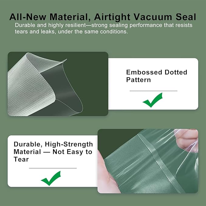 Precision Multi-layer Vacuum Sealer Bags Rolls, 8" x 16.4'(3 Rolls) and 11" x 16.4' (3 Rolls), BPA-Free Commercial Grade, Food Preservation, Food Vacuum Sealer Bags for Sous Vide and Freezer Storage