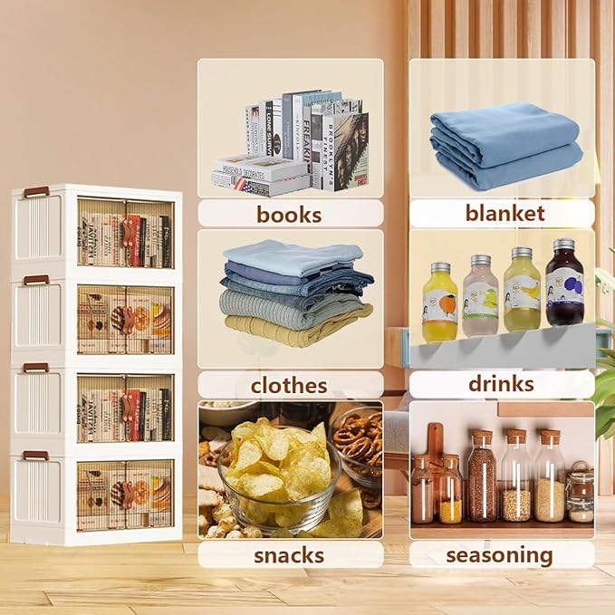 Collapsible Storage Bins with Lids - Stackable Plastic Closet Organizers for Clothes, and Home Organization White (3-rack, 17 Gal/rack)