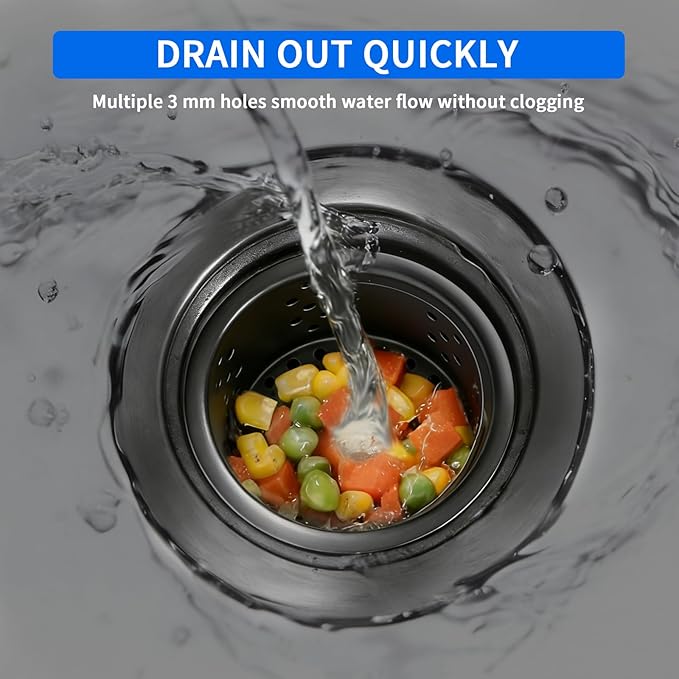 POPFLY SUS 304 Stainless Steel Deep Sink Strainer Basket – Fits Standard 3-1/2" Kitchen Drains, 2.5" Replacement Option – Removable Drain Basket with Handle for Easy Food Debris Cleaning, Black