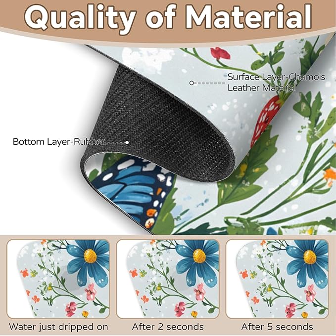 1 PC 15.4*5.7 Inch Absorbent Faucet Mat for Kitchen Butterfly Sink Splash Guard Fast Drying Kitchen Faucet Mat for Bathroom Kitchen