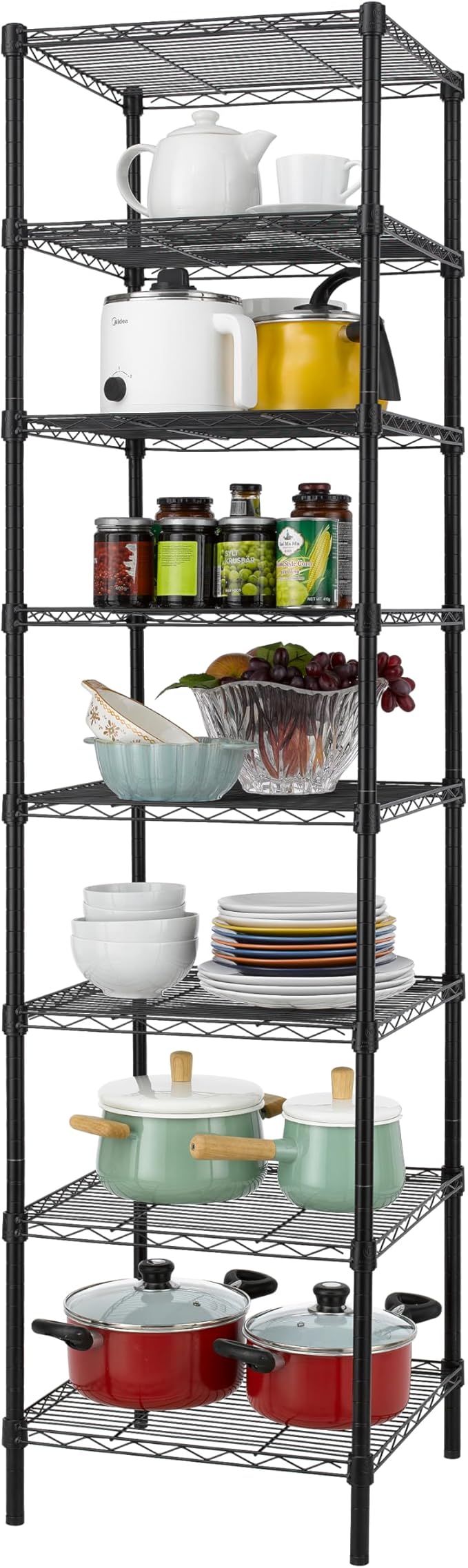 Finnhomy Heavy Duty 8 Tier Wire Shelving, 18x18x78.8 inches 8 Shelves Storage Rack with Thicken Steel Tube, Pantry Shelves for Storage, Adjustable Metal Shelving Unit, NSF Certified, Black