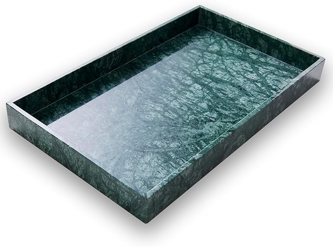 PHINILUX 𝐑𝐞𝐚𝐥 𝐋𝐮𝐱𝐮𝐫𝐢𝐨𝐮𝐬 Marble Vanity Tray (12x7in), Counter Organizer for Bathroom, Kitchen, Dresser, Coffee Table, Serving & Decorative (Dark Green)