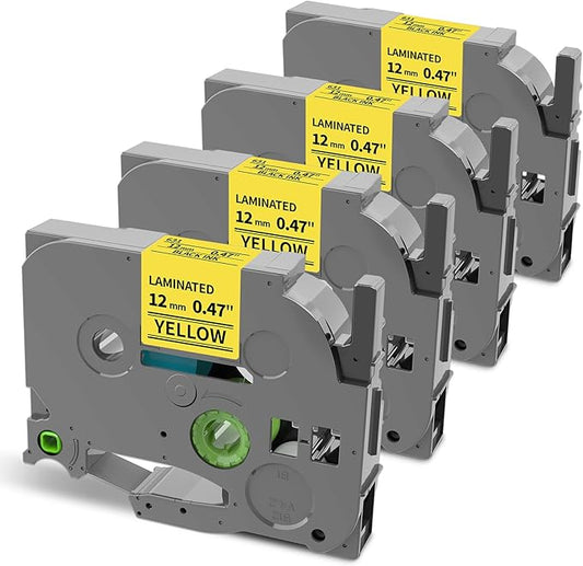 Oozmas Label Tape Yellow Replacement for TZe-631 Brother Label Maker Tape 12mm 0.47 TZE631 TZ Tape Laminated Ptouch Black on Yellow Compatible with Brother P-Touch Label Tape PTD210 PTH110, 4Pack