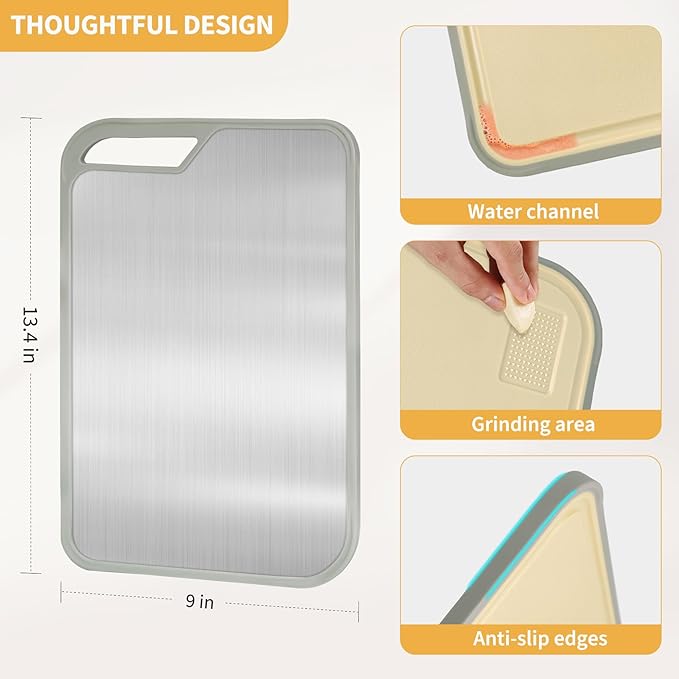 LIHOOOOM Cutting Board for Kitchen, Stainless Steel Cutting Board Easy to Clean,Double Sided Large Cutting Boards 13.4 X 9 inch,Dishwasher Safe