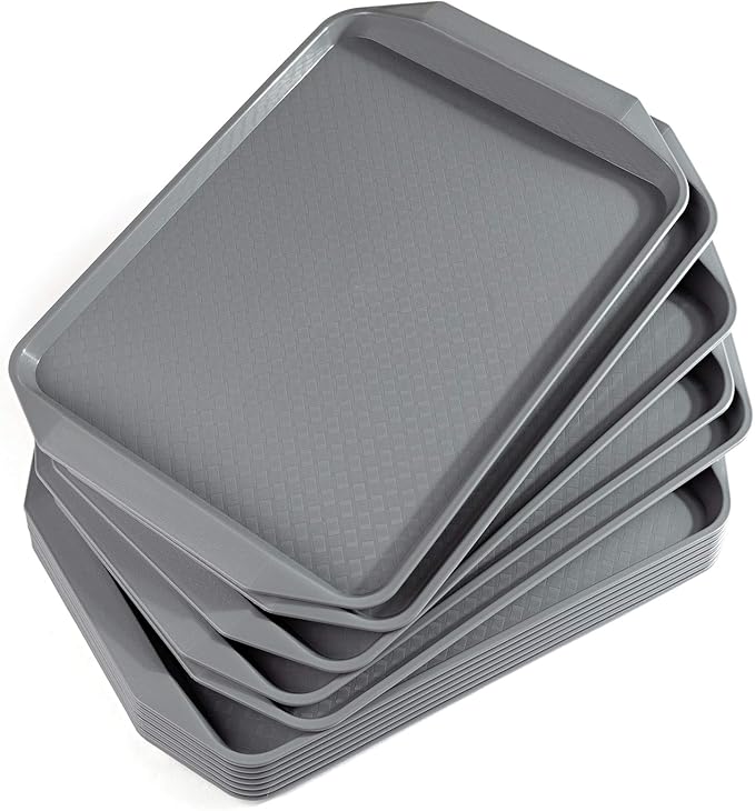 Aebeky Plastic Fast Food Tray,16.7 by 11.8-Inch,Set of 12 (Grey)