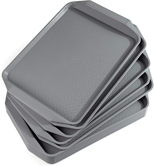 Aebeky Plastic Fast Food Tray,16.7 by 11.8-Inch,Set of 12 (Grey)
