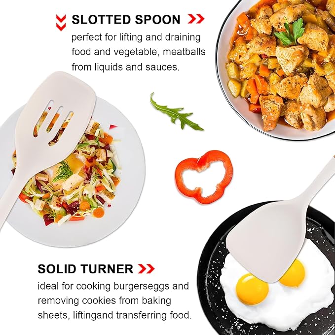 IOCBYHZ Silicone Kitchen Utensils Set of 4, Large Non-Stick Cooking Utensil Set w Wooden Handle Food Grade Heat Resistance Turner Spoon Silicone Cooking Kitchen Gadgets BPA Free for Nonstick Cookware