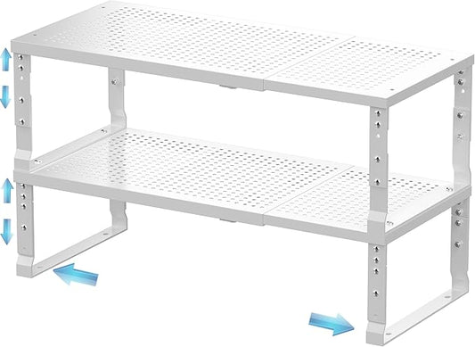 Zilvando Expandable Spice Rack & Kitchen Cabinet Organizer - Stackable, Adjustable Shelves for Cabinets, Countertops, Cupboards & Pantries(2 Packs/Large/White)