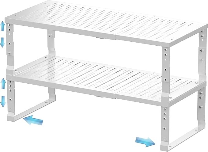 Zilvando Expandable Spice Rack & Kitchen Cabinet Organizer - Stackable, Adjustable Shelves for Cabinets, Countertops, Cupboards & Pantries(2 Packs/Medium/White)