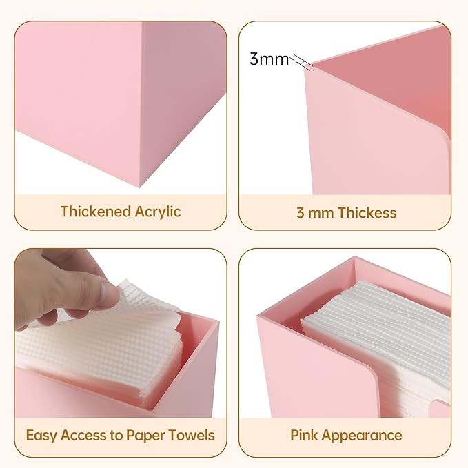 Acrylic Paper Towel Holder Countertop, Pink Paper Towel Dispenser, Napkin Holder, Suitable for Z-fold, C-fold or MultiFold Trifold Paper Towels for Bathroom Toilet Kitchen