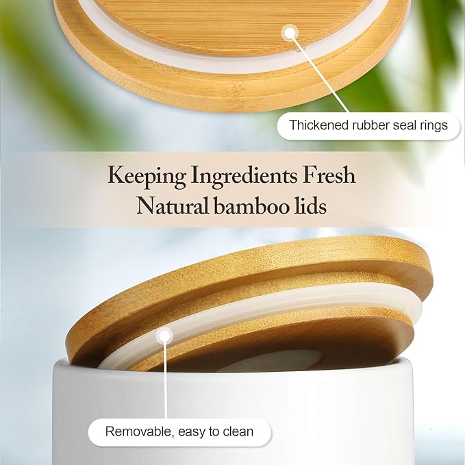 Canisters Sets for The Kitchen, Airtight Kitchen Canisters for Countertop, Kitchen Canisters Set of 3 with Top Handle, Modern Ceramic Jar with Wooden Lid for Coffee Flour Cookie Nuts (White)